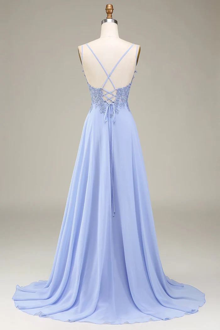Weitese Dress Two Spaghetti Straps A-Line Lavender Long Evening Dress With Appliques Prom Dress